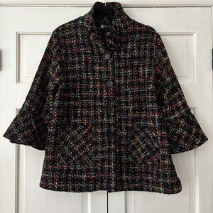 Damee Multicolor Rainbow Tweed Peplum Jacket Bell Sleeves Size Extra‎ Large (XL)